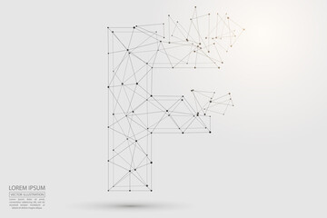 The destruction  volumetric 3D letters dark gray on a white background. Consist of triangles, circles, lines, points and spider webs. Vector illustration eps 10.