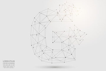 The destruction  volumetric 3D letters dark gray on a white background. Consist of triangles, circles, lines, points and spider webs. Vector illustration eps 10.