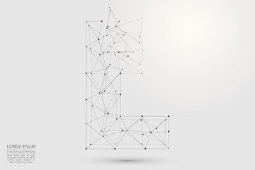 The destruction  volumetric 3D letters dark gray on a white background. Consist of triangles, circles, lines, points and spider webs. Vector illustration eps 10.