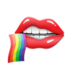Open Mouth with LGBT Rainbow Flag. Pride Day. Lips Vector Design Illustration Isolated on White Background.