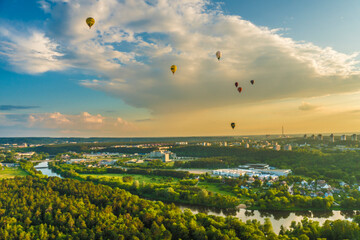 Landscape aerial view from hot air balloon