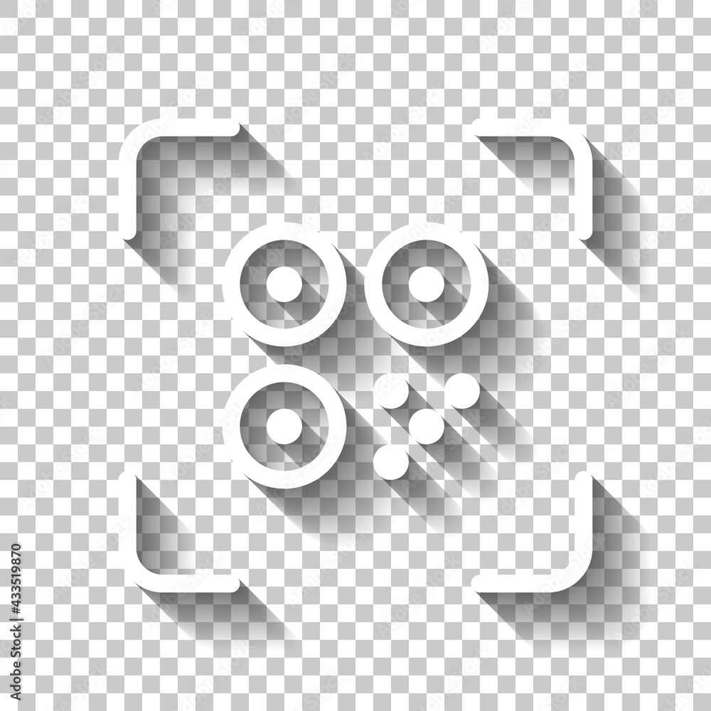 Poster qr code, simple icon of mobile scanner. white linear icon with editable stroke and shadow on transpa