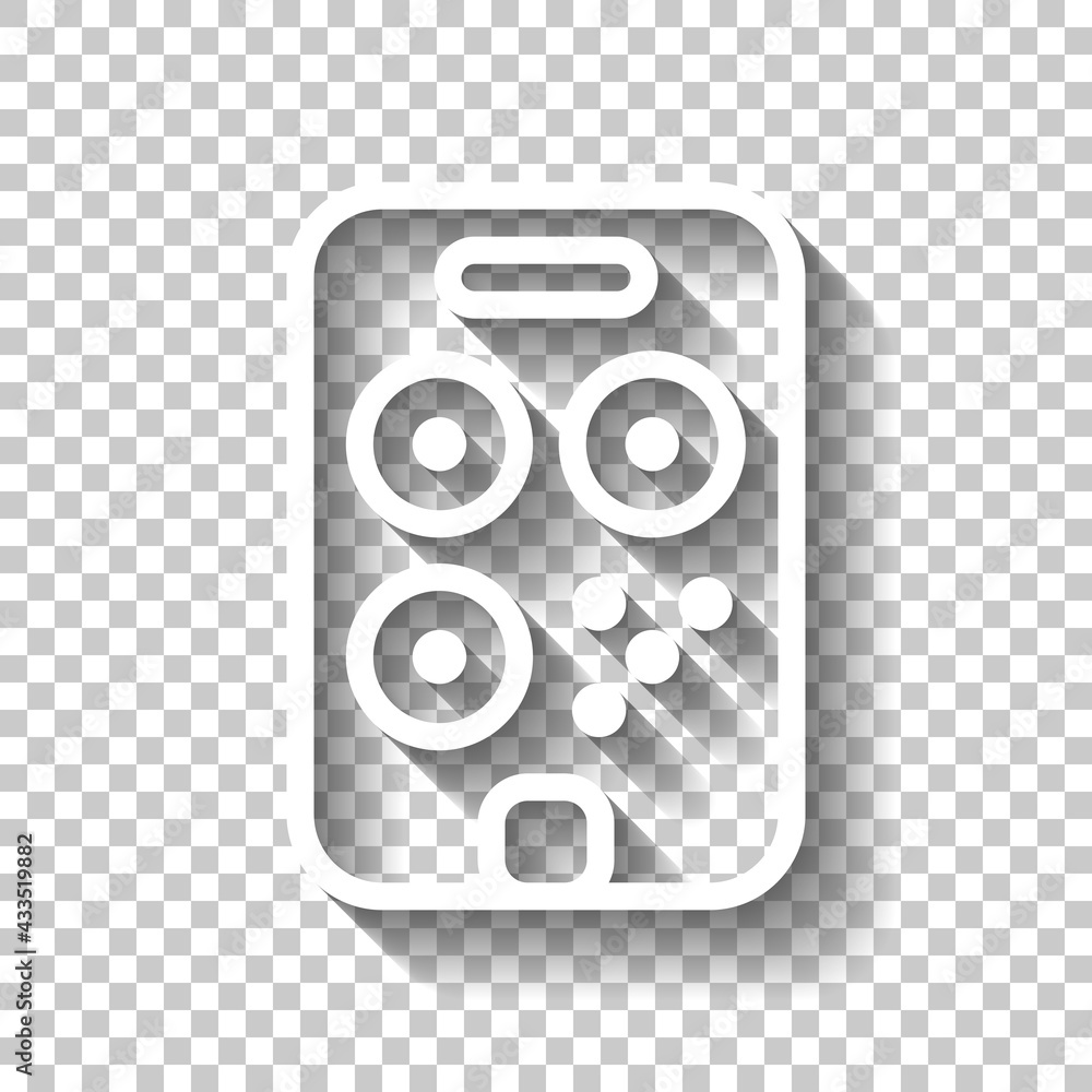 Poster qr code, simple icon of mobile scanner. white linear icon with editable stroke and shadow on transpa