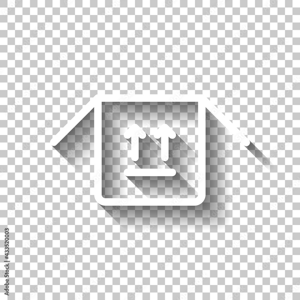 Poster delivery box, simple carton package icon. white linear icon with editable stroke and shadow on trans