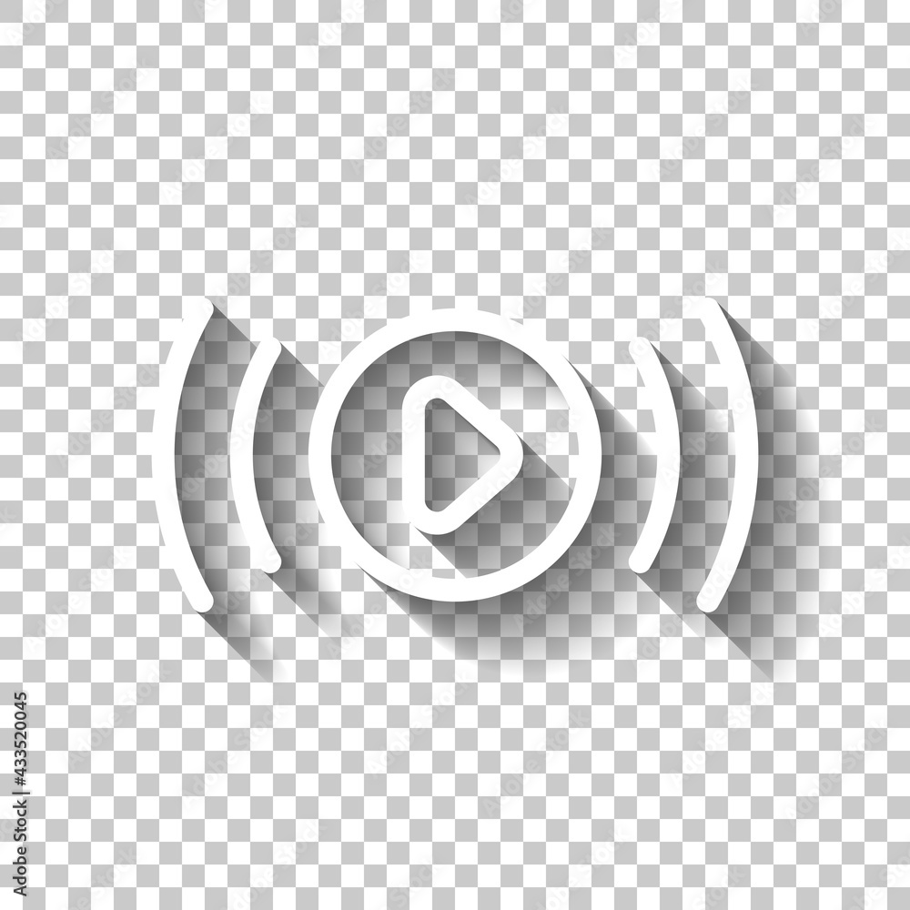 Poster live stream, broadcasting, online video. white linear icon with editable stroke and shadow on transp