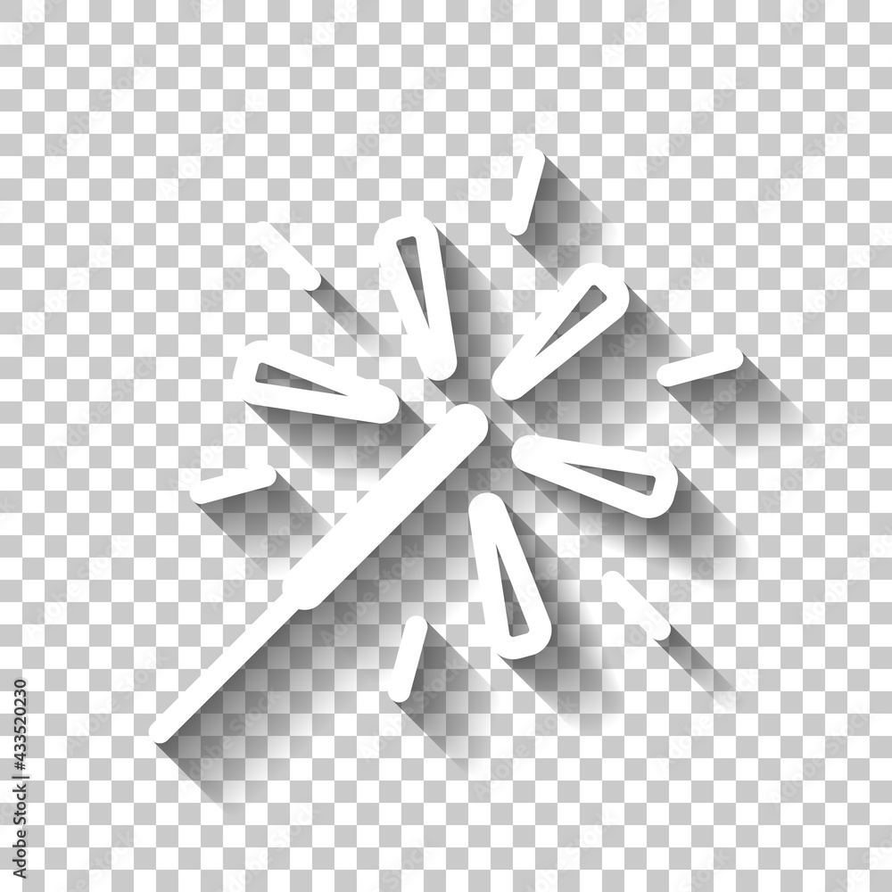 Poster sparkler beam, simple icon of firework. white linear icon with editable stroke and shadow on transpa