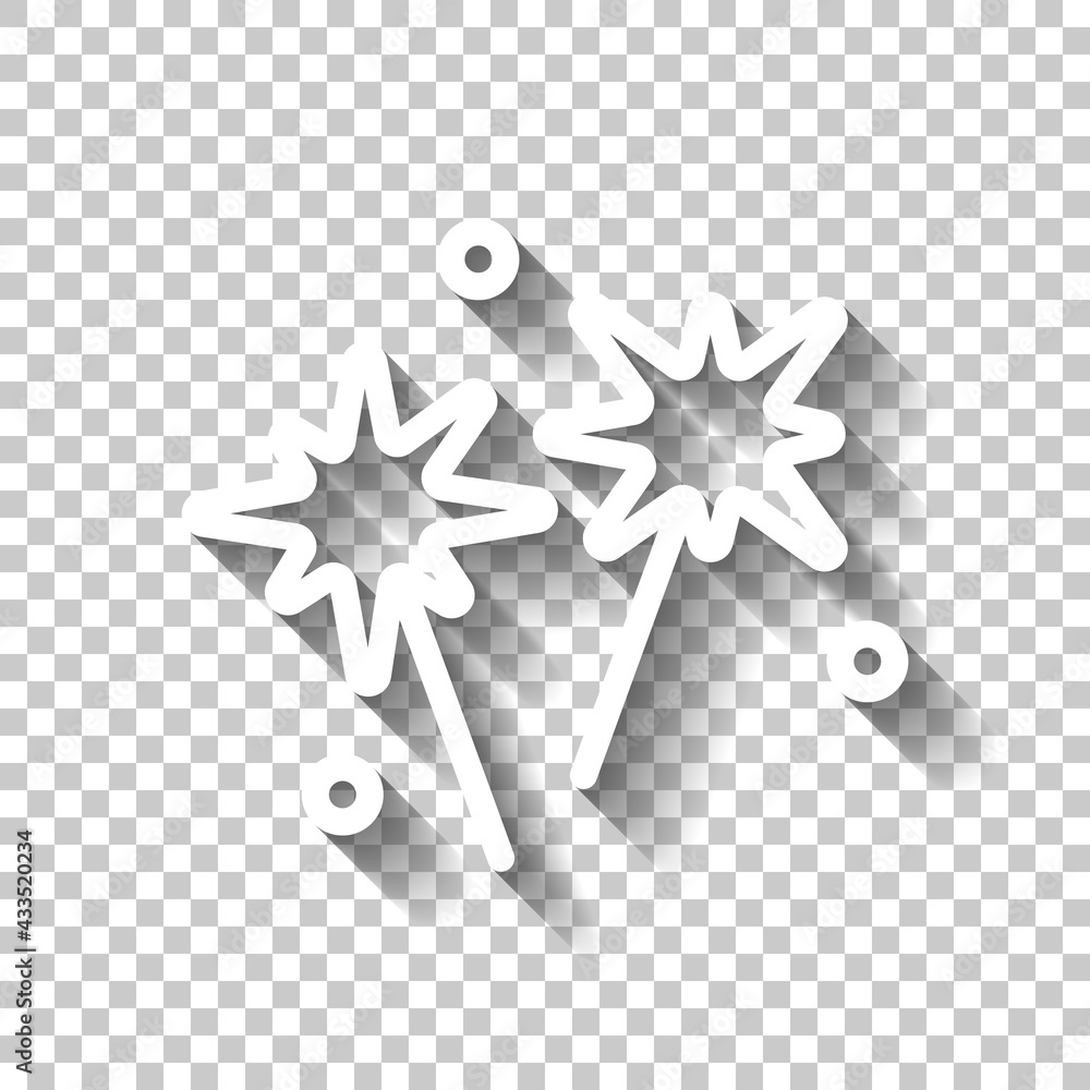 Poster sparkler beam, simple icon of firework. white linear icon with editable stroke and shadow on transpa