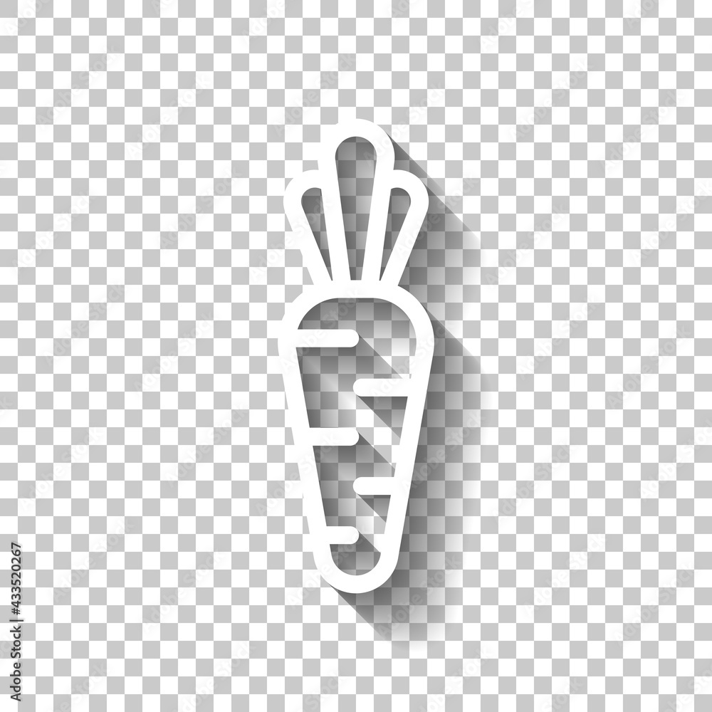 Poster carrot, silhouette of food, simple icon. white linear icon with editable stroke and shadow on transp