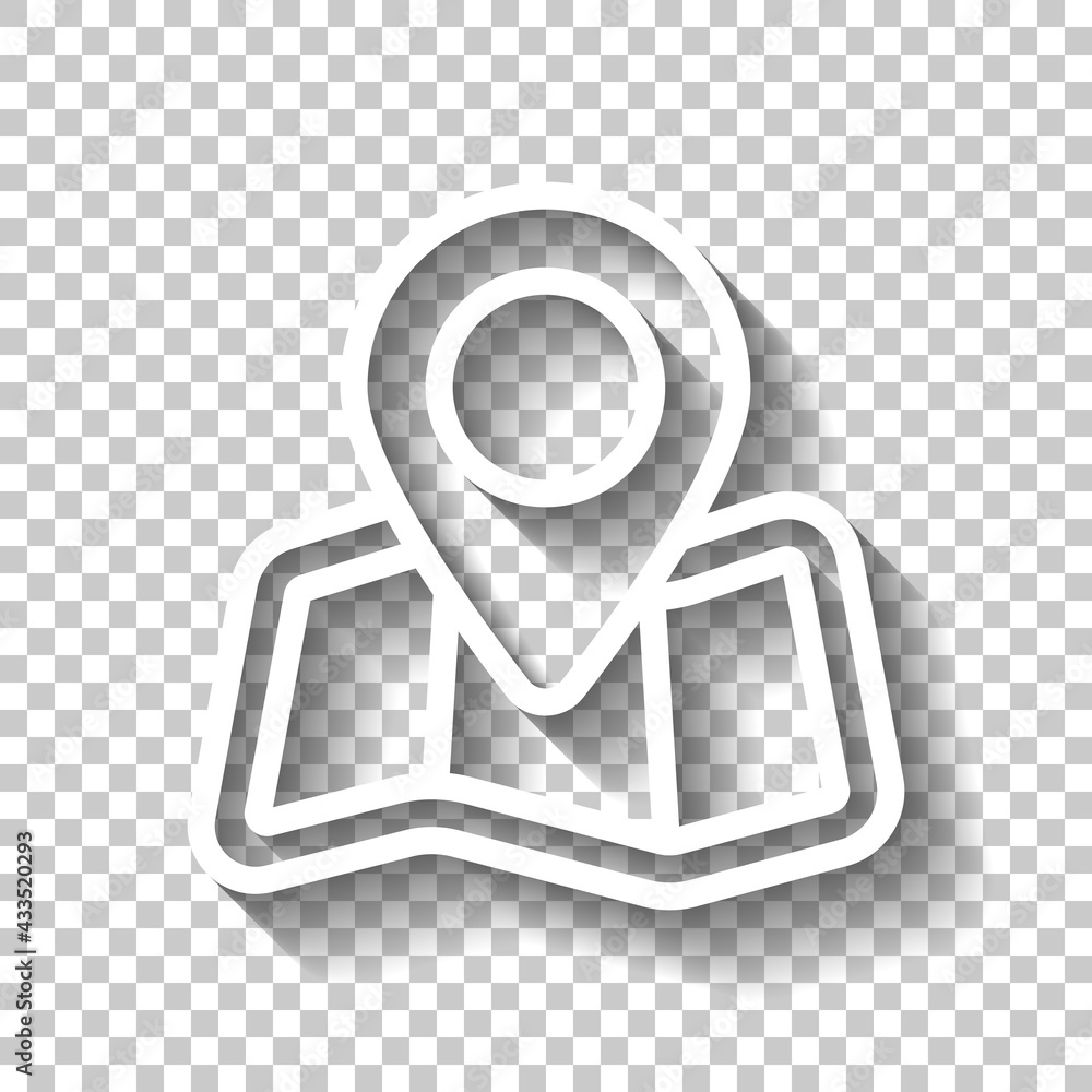 Poster paper map with pin, location by gps, simple landmark. white linear icon with editable stroke and sha