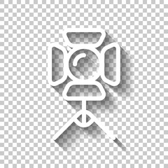 Stage spotlights, light equipment, studio lamp. White linear icon with editable stroke and shadow on transparent background