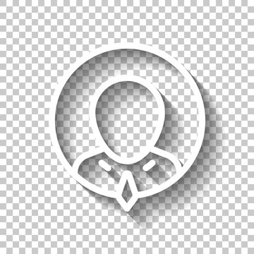 Simple user avatar, admin or member, business icon. White linear icon with editable stroke and shadow on transparent background