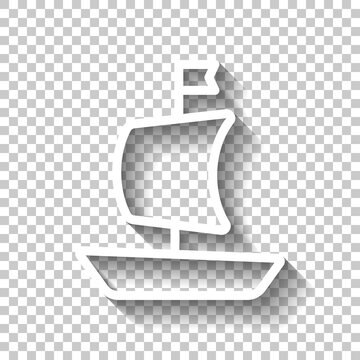 Cruise ship, ocean liner, sea boat. White linear icon with editable stroke and shadow on transparent background