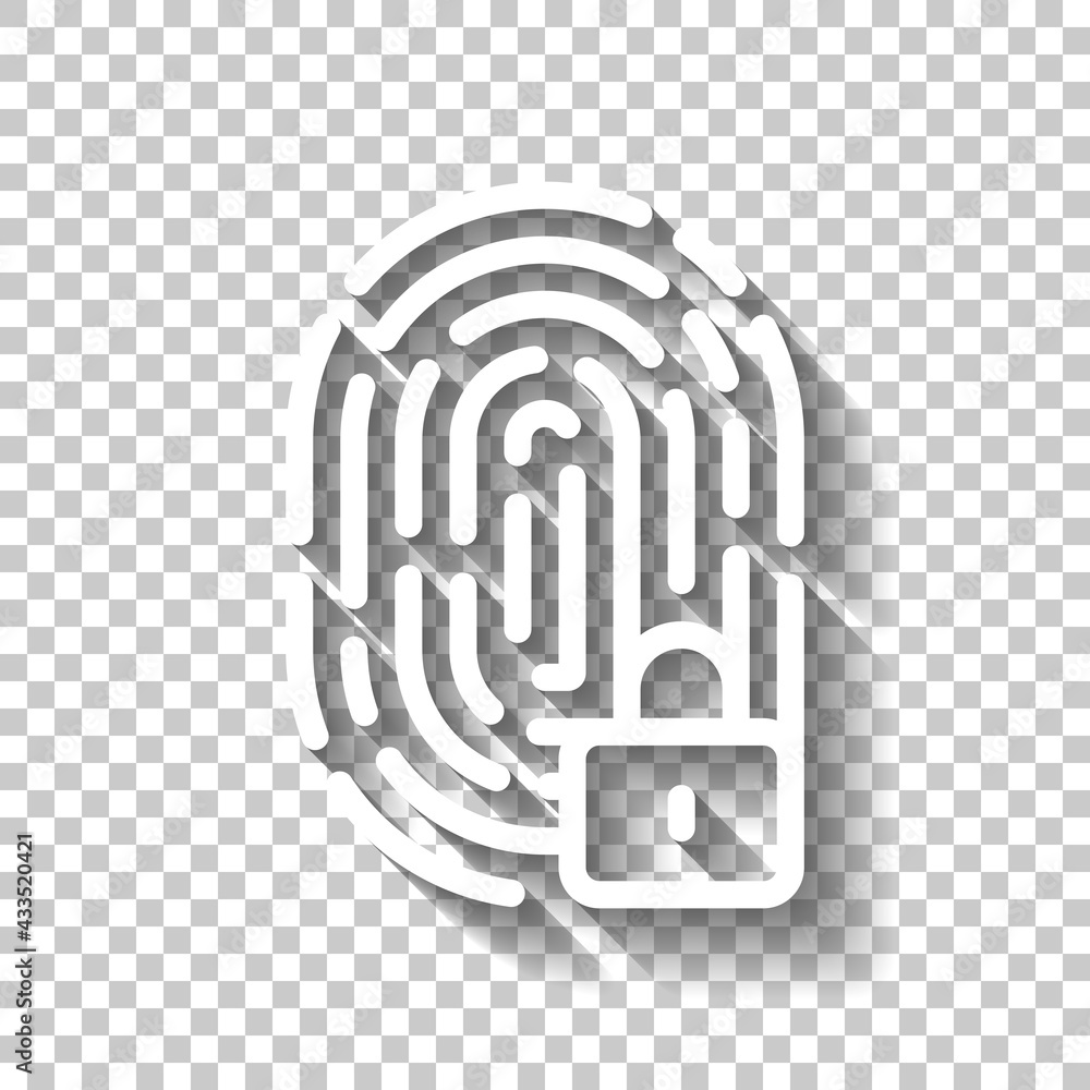 Poster fingerprint and lock, identification of person, digital data protection, personal security. white li