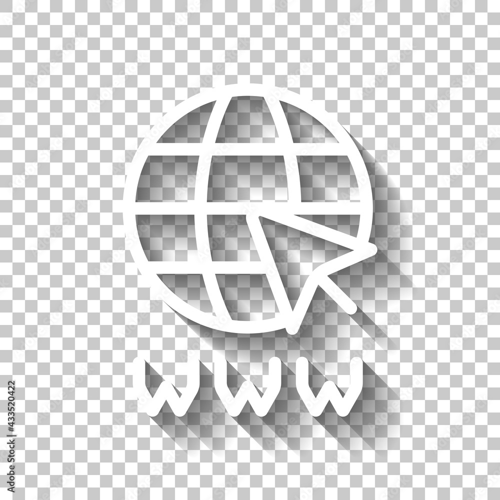 Poster website in internet, globe with arrow, online world, web icon. white linear icon with editable strok