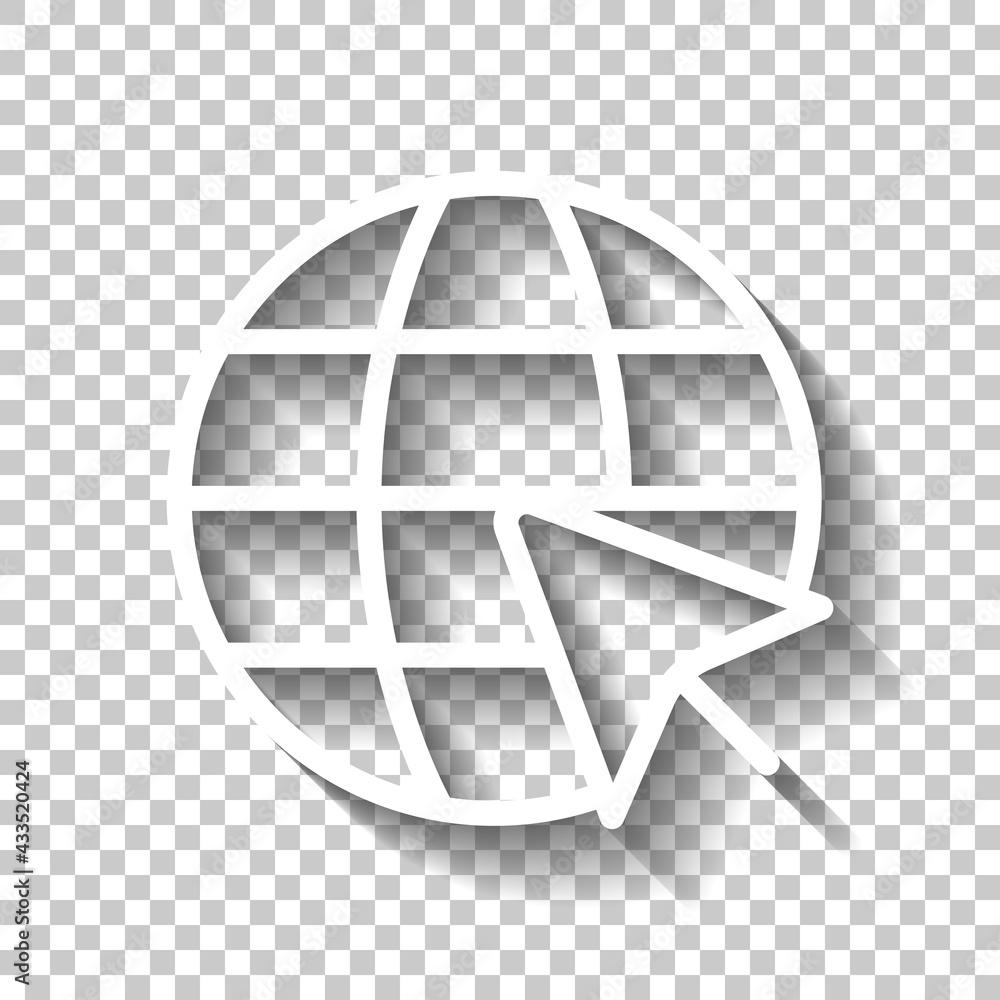 Poster website in internet, globe with arrow, online world, web icon. white linear icon with editable strok