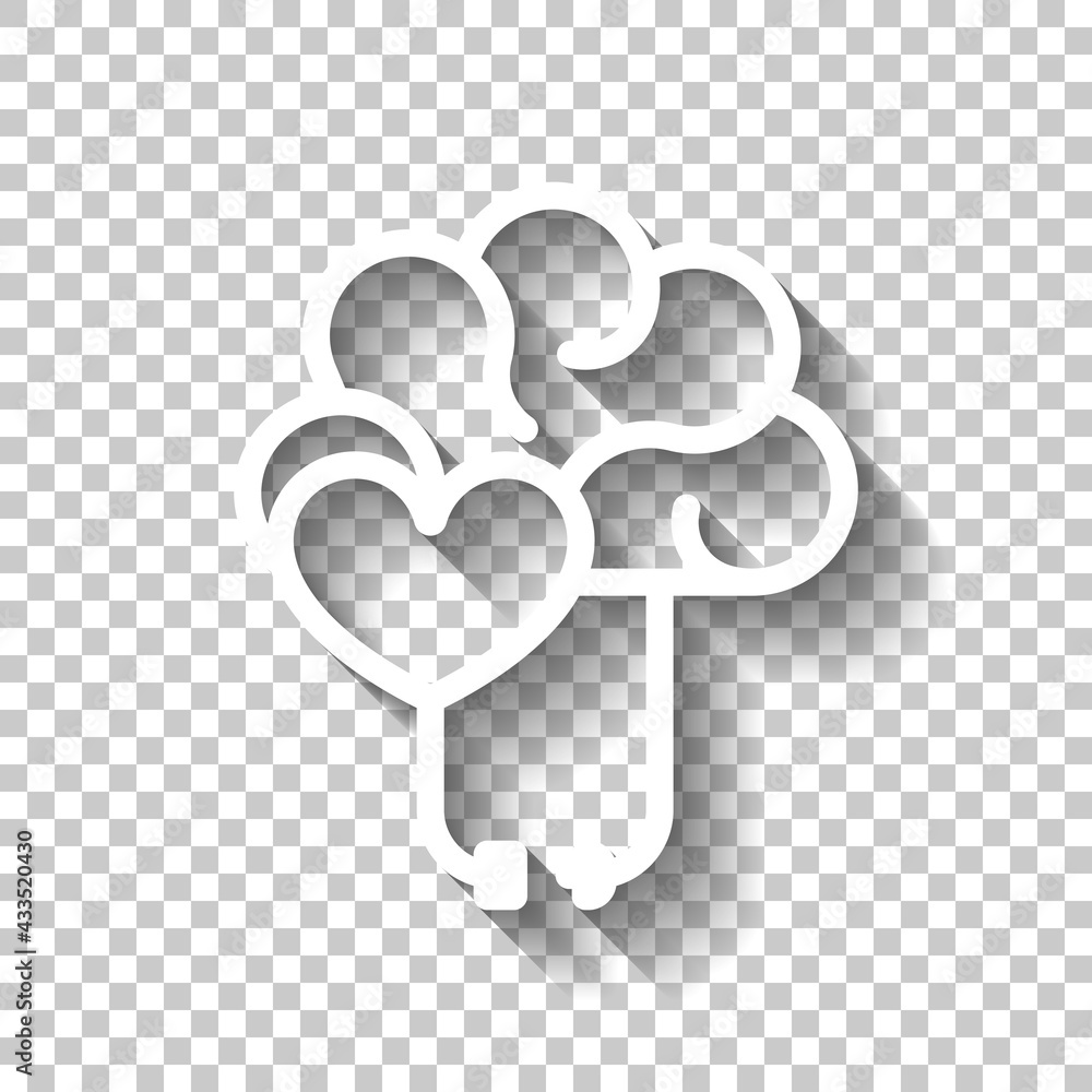 Poster heart and brain, balance between emotion and logic. white linear icon with editable stroke and shado