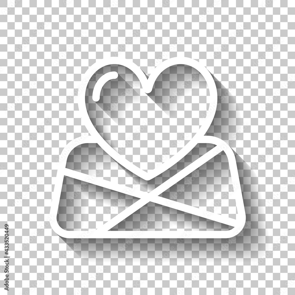 Poster paper map and heart, favorite addresses, loved places. white linear icon with editable stroke and sh