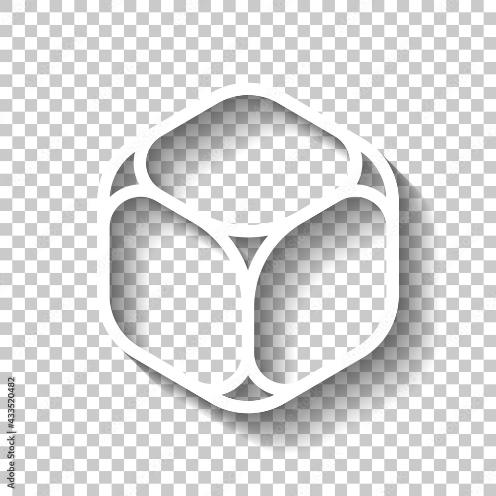 Aufkleber a cube of sugar or ice, simple icon. white linear icon with editable stroke and shadow on transparen
