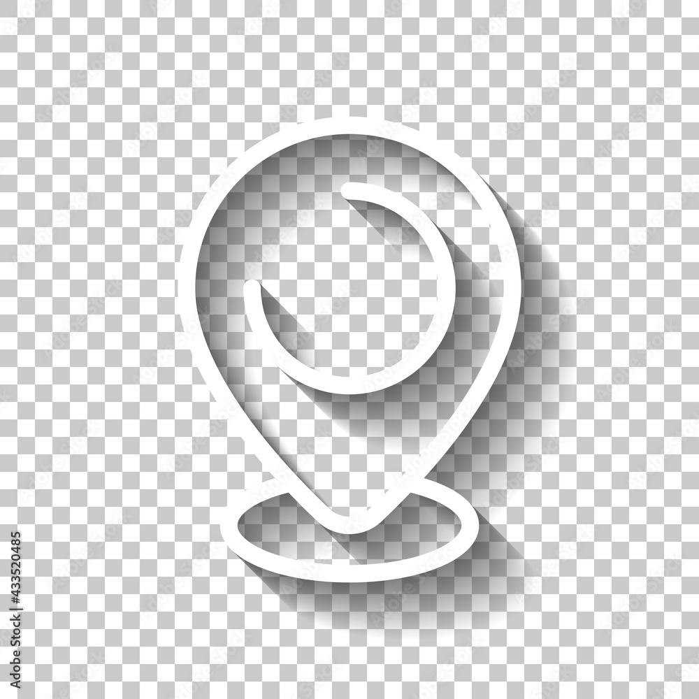 Poster location point, map marker, simple pin icon. white linear icon with editable stroke and shadow on tr