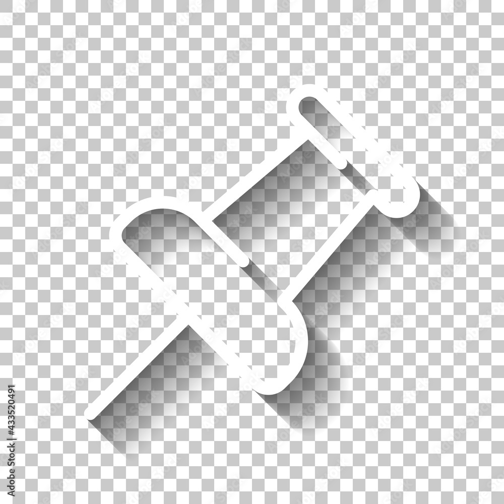 Poster pushpin or thumbtack, office push pin, simple icon. white linear icon with editable stroke and shado