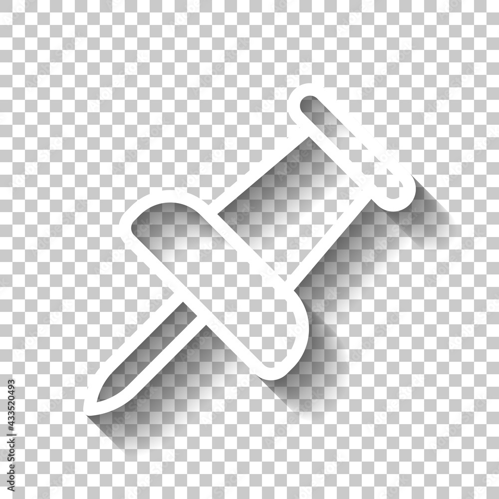 Poster pushpin or thumbtack, office push pin, simple icon. white linear icon with editable stroke and shado