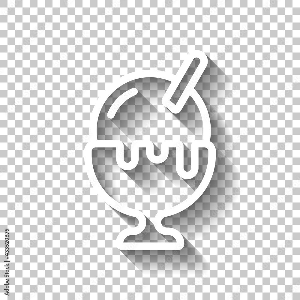 Poster ice cream balls in the bowl. white linear icon with editable stroke and shadow on transparent backgr