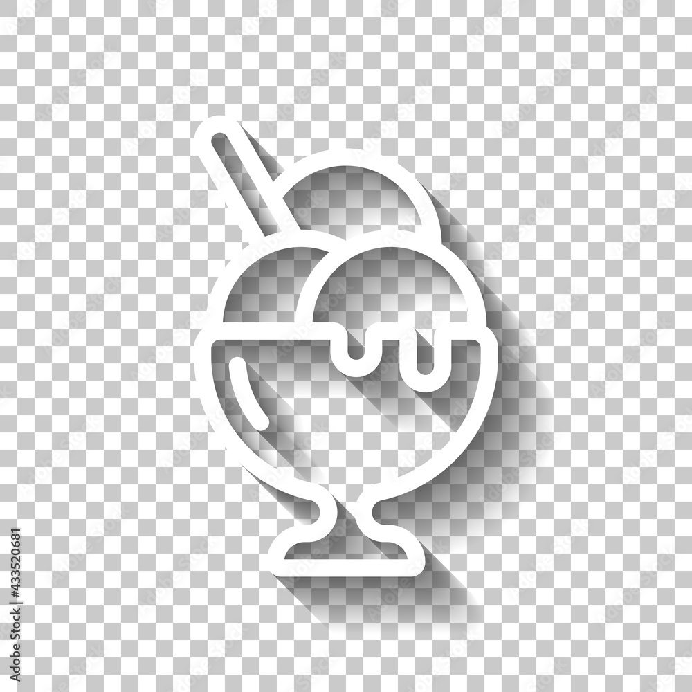 Aufkleber ice cream balls in the bowl. white linear icon with editable stroke and shadow on transparent backgr