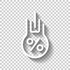 Percent down, low price, reduce cost, business icon. White linear icon with editable stroke and shadow on transparent background