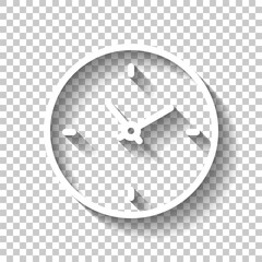 Timer in circle, simple clock or watch, time icon. White linear icon with editable stroke and shadow on transparent background