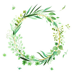 Hand-drawn watercolor floral wreath frame made in vector.