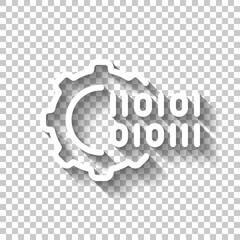 Digital transformation, simple gear, technology icon. White linear icon with editable stroke and shadow on transparent background