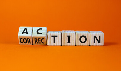 Action or correction symbol. Turned wooden cubes and changed the word correction to action....