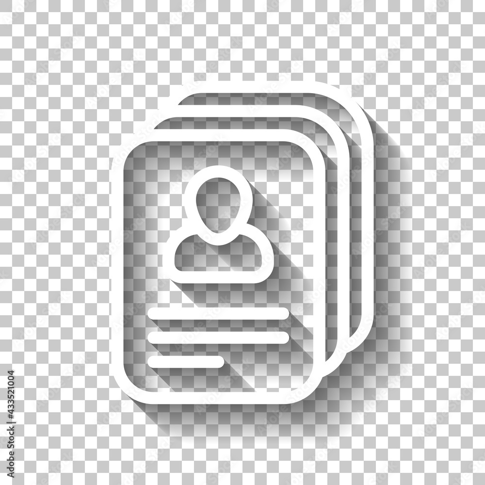 Poster resume on paper, simple business icon. white linear icon with editable stroke and shadow on transpar