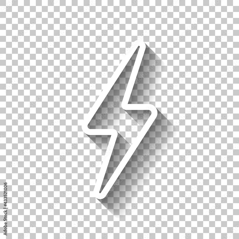 Poster lightning bolt, electric power, simple icon. white linear icon with editable stroke and shadow on tr