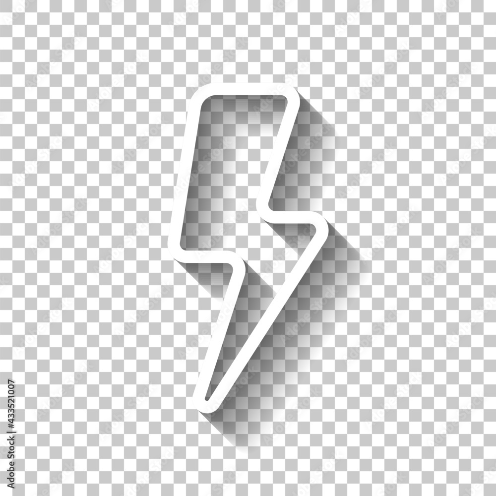 Aufkleber lightning bolt, electric power, simple icon. white linear icon with editable stroke and shadow on tr