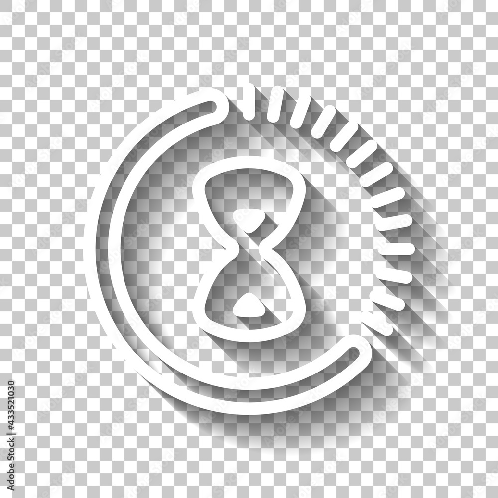 Poster old hourglass, simple wait icon. white linear icon with editable stroke and shadow on transparent ba