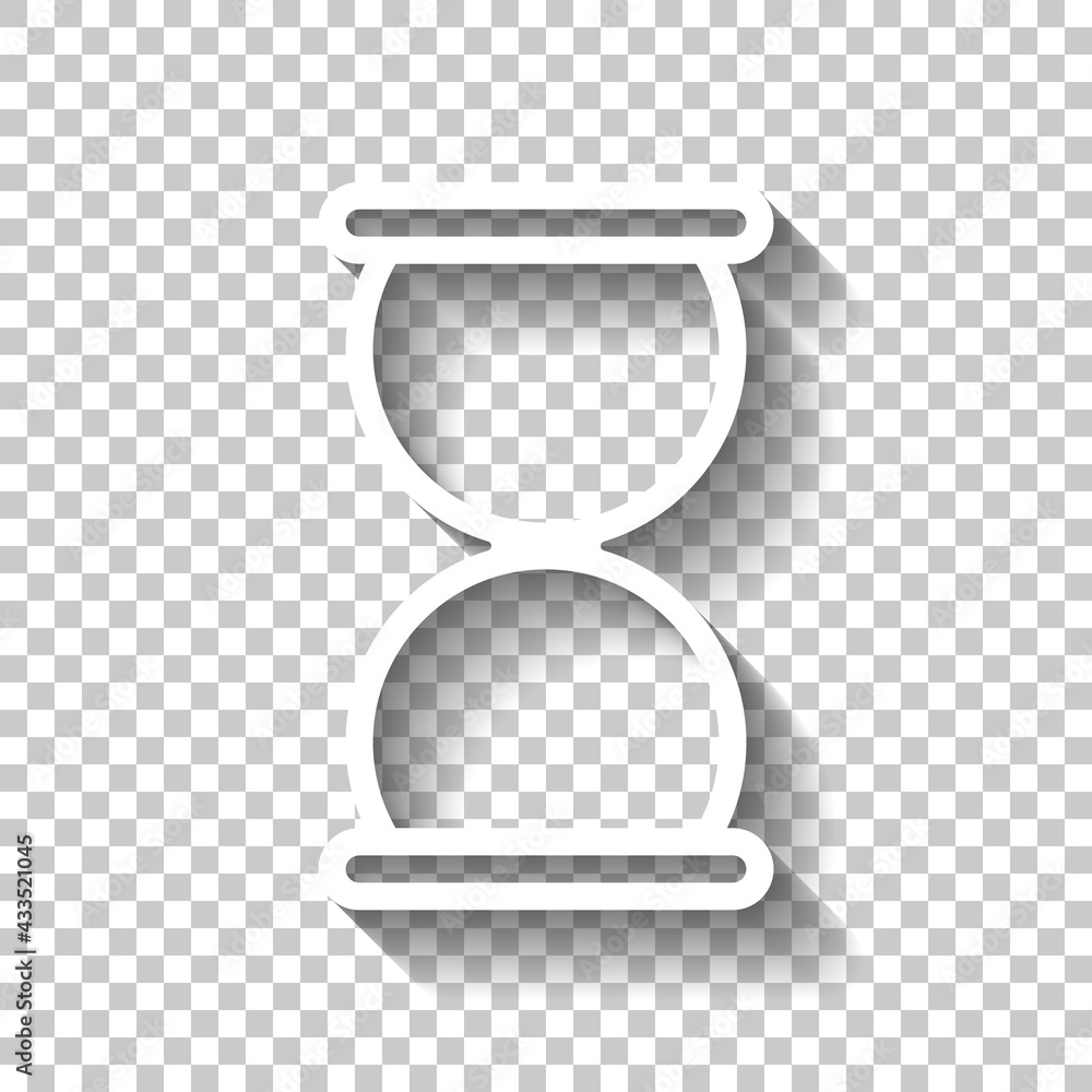 Poster old hourglass, simple wait icon. white linear icon with editable stroke and shadow on transparent ba