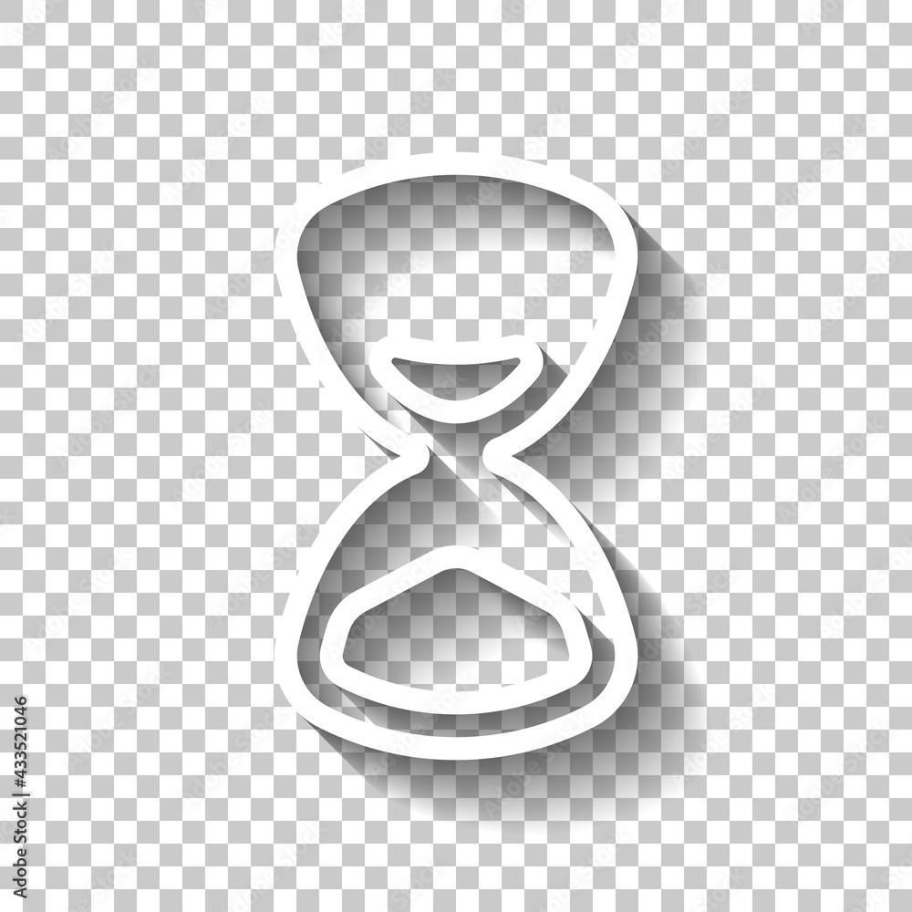 Poster old hourglass, simple wait icon. white linear icon with editable stroke and shadow on transparent ba