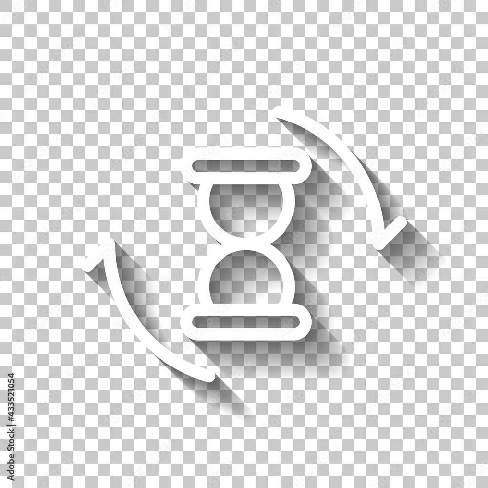 Poster old hourglass, simple wait icon. white linear icon with editable stroke and shadow on transparent ba