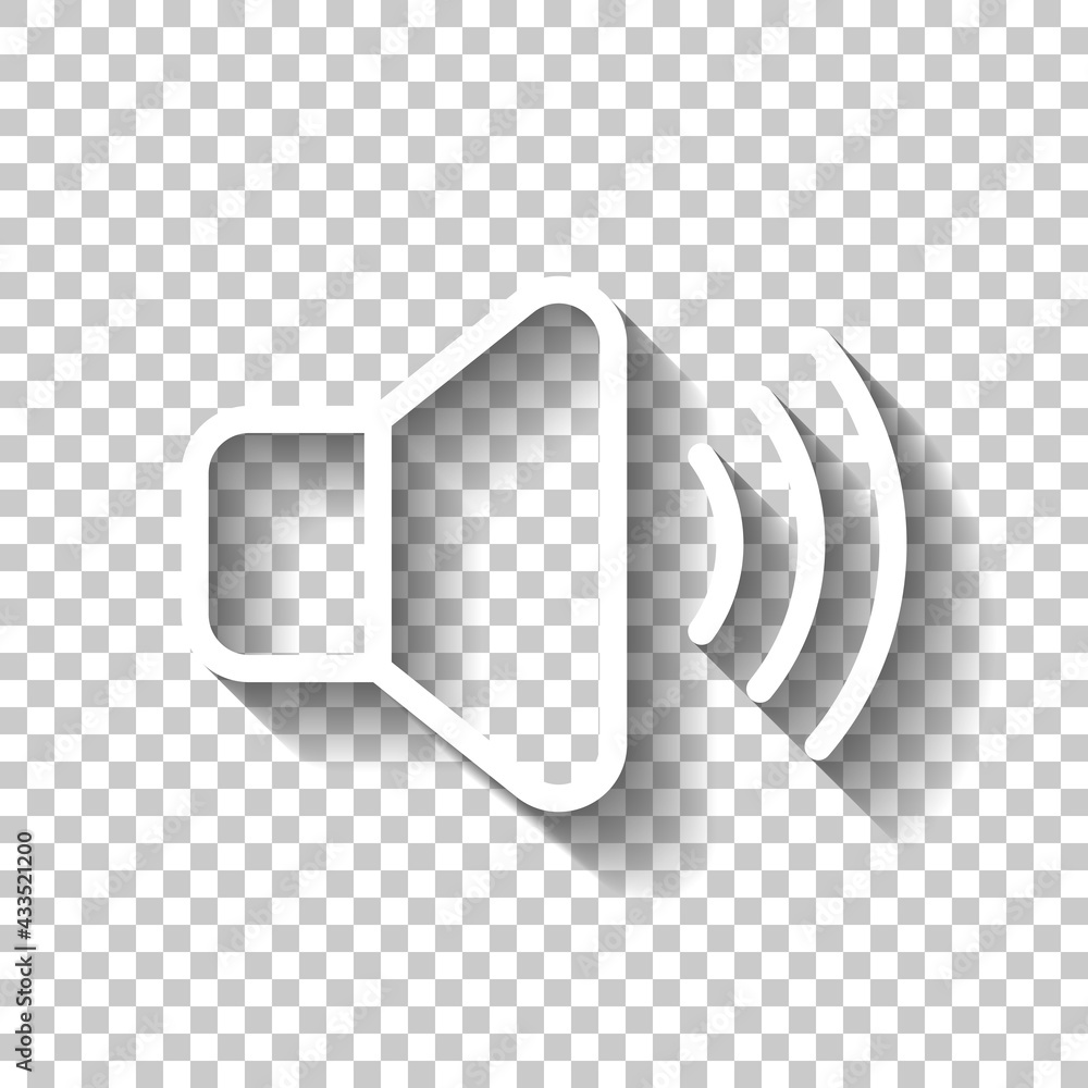 Poster simple volume icon, audio speaker, sound symbol. white linear icon with editable stroke and shadow o