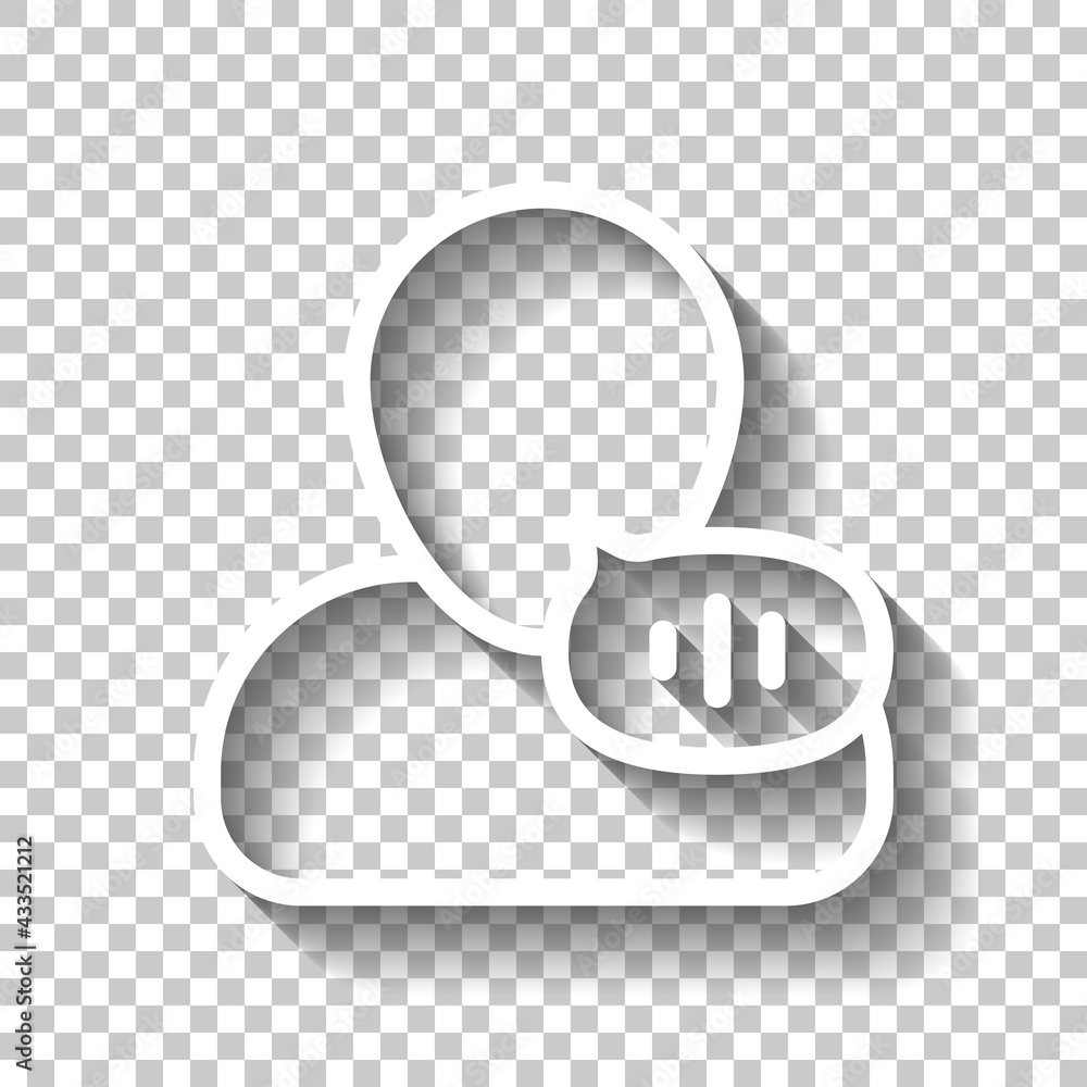 Poster voice command, speaking person, simple icon. white linear icon with editable stroke and shadow on tr