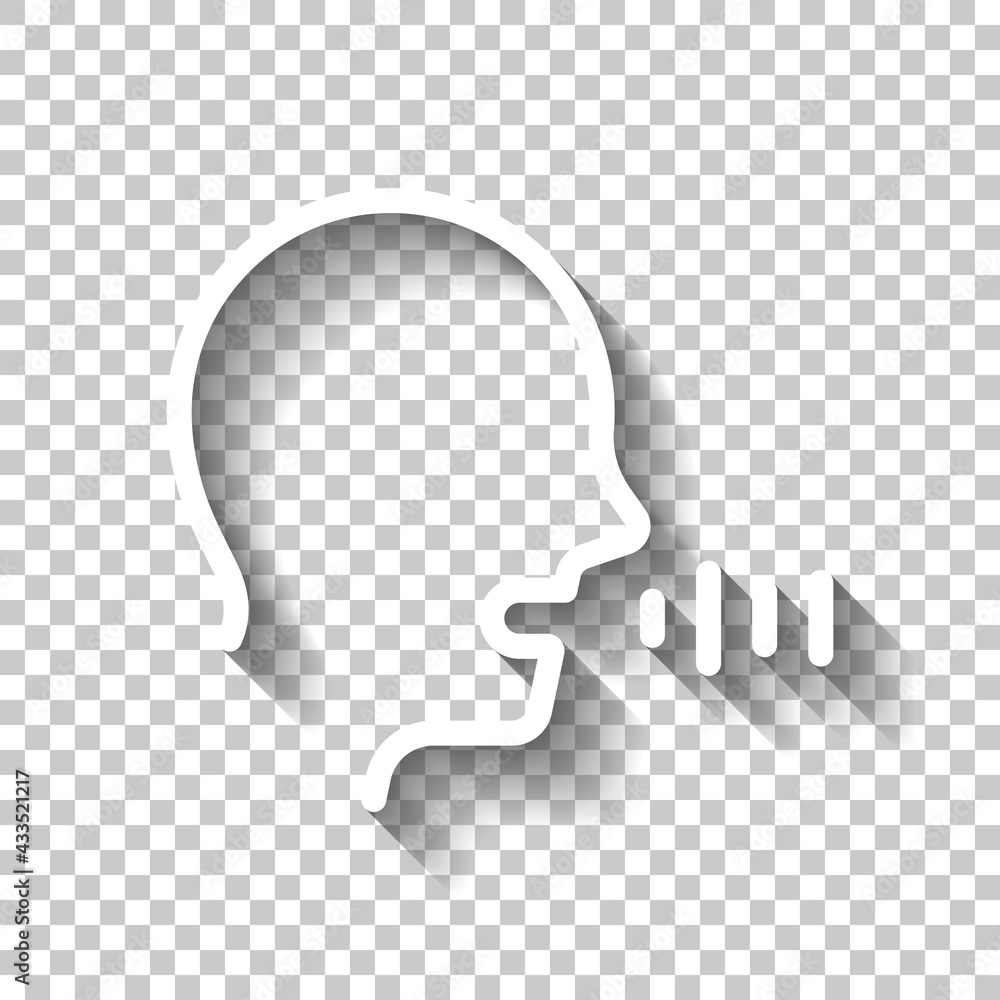 Poster voice command, speaking person, simple icon. white linear icon with editable stroke and shadow on tr