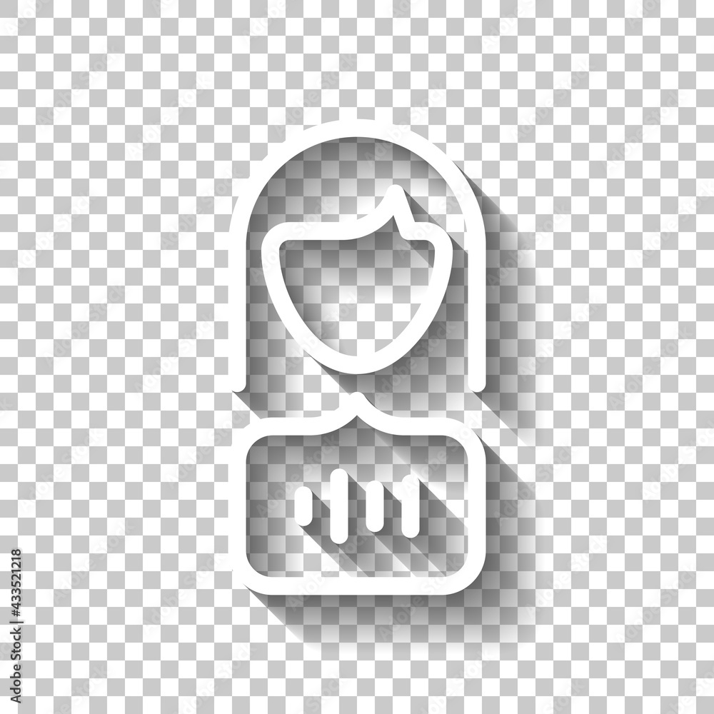 Poster voice command, speaking person, simple icon. white linear icon with editable stroke and shadow on tr