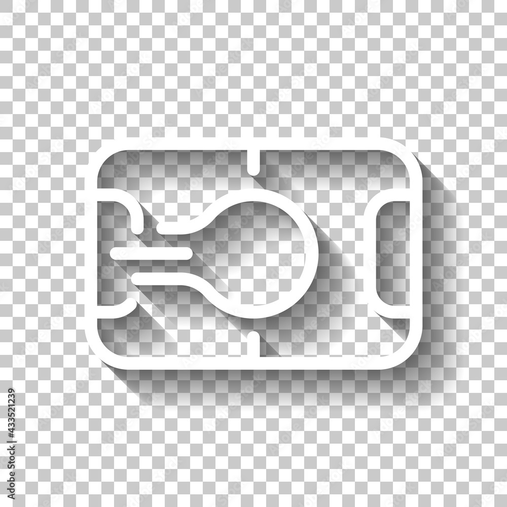 Poster soccer field, simple icon of football. white linear icon with editable stroke and shadow on transpar