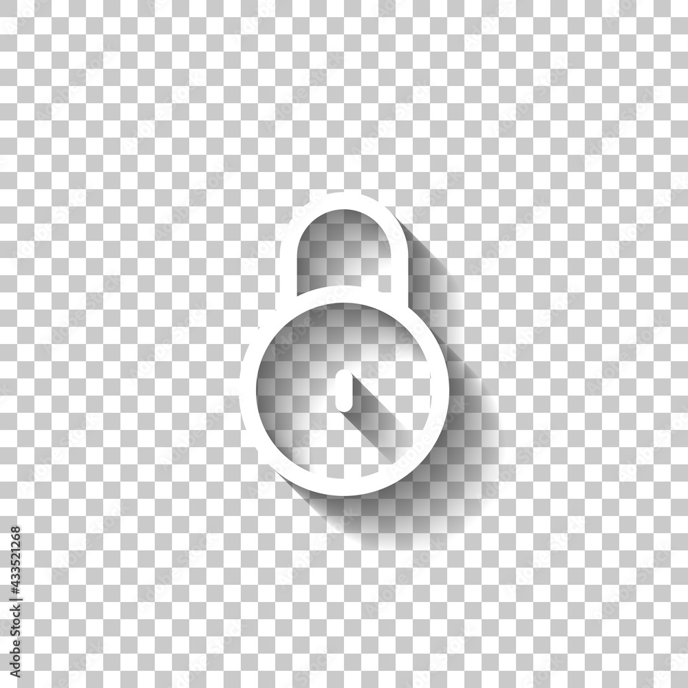 Poster locked padlock, private information, simple icon. white linear icon with editable stroke and shadow 