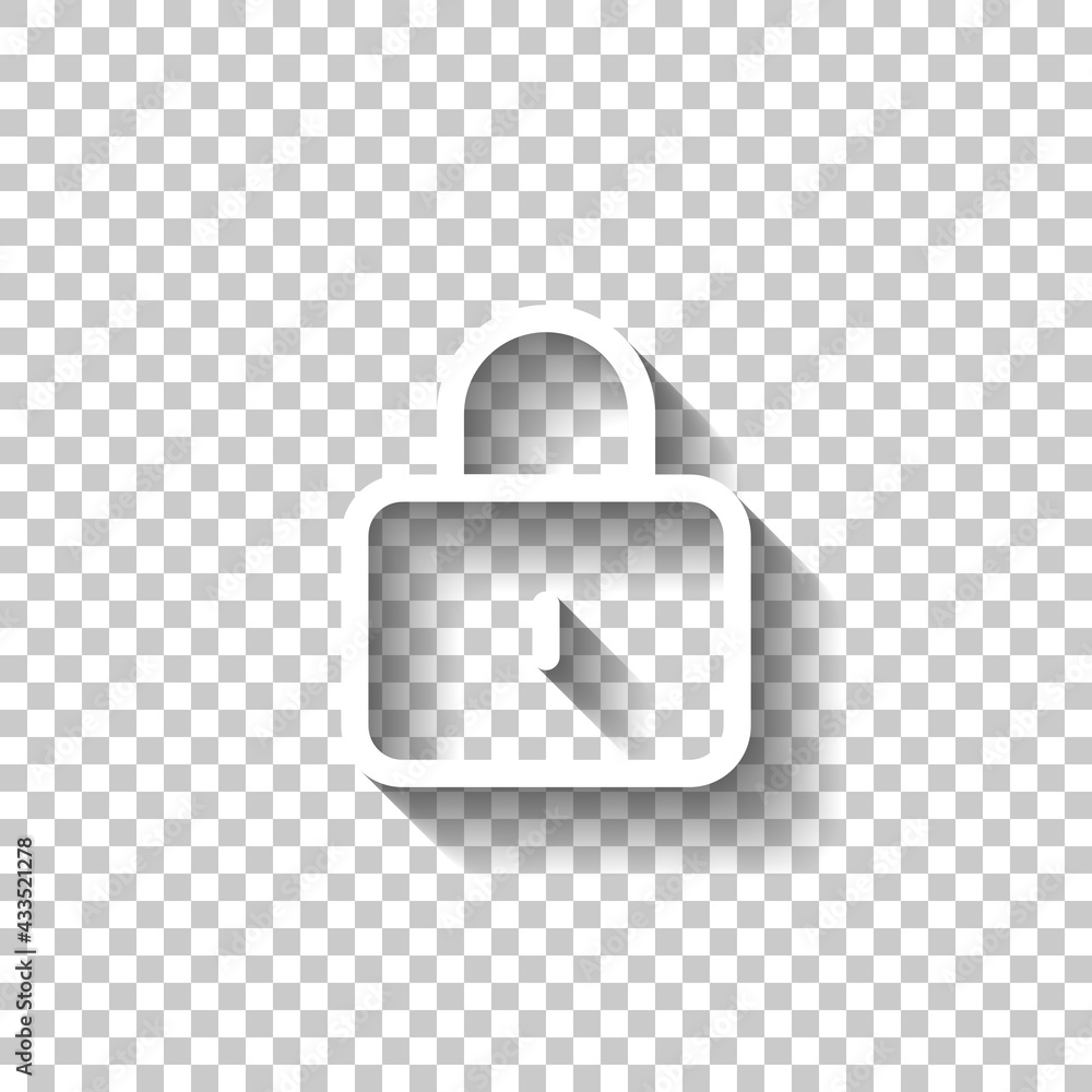 Poster locked padlock, private information, simple icon. white linear icon with editable stroke and shadow 