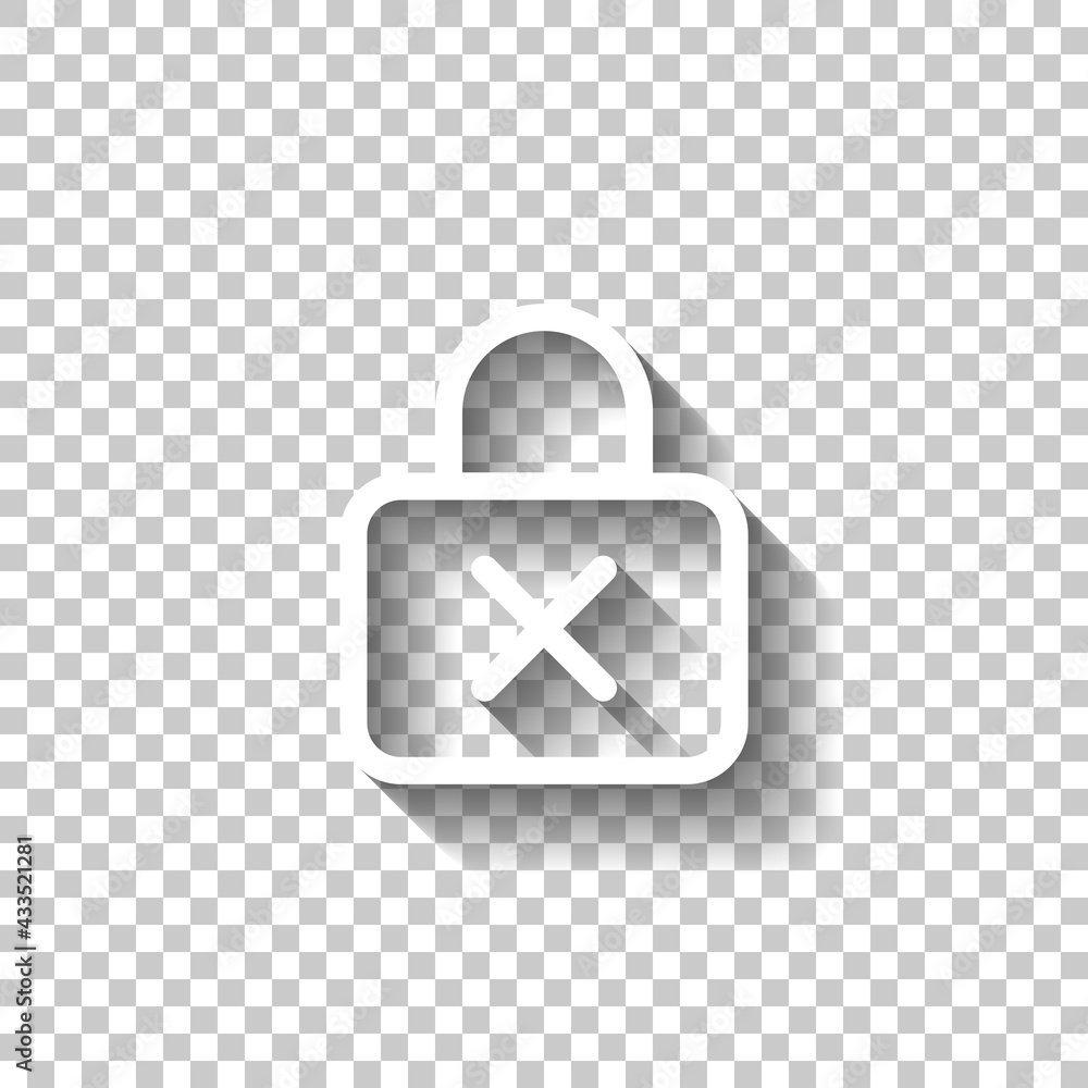 Poster locked padlock, private information, simple icon. white linear icon with editable stroke and shadow 
