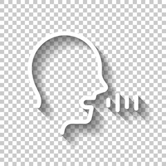 Voice command, speaking person, simple icon. White linear icon with editable stroke and shadow on transparent background