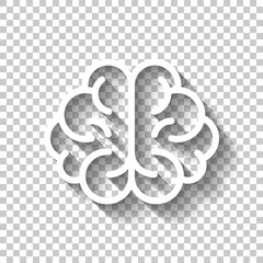 Human brain, creative mind, simple icon. White linear icon with editable stroke and shadow on transparent background