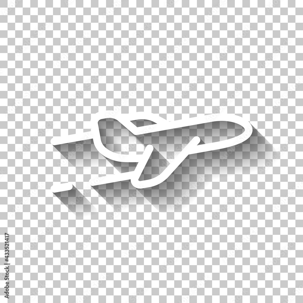 Poster plane silhouette, simple business icon. white linear icon with editable stroke and shadow on transpa